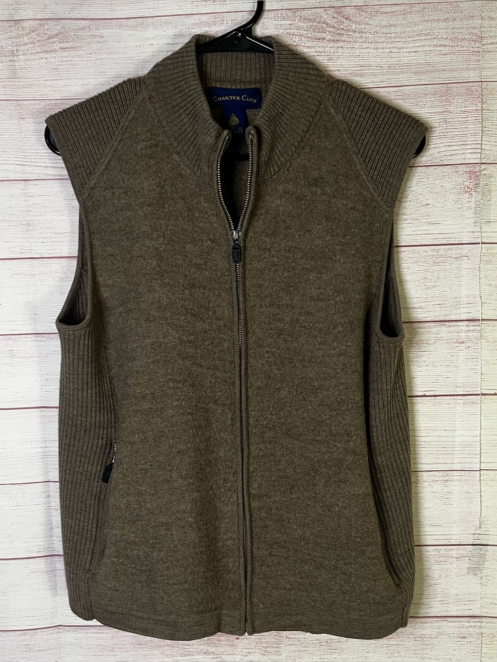 Charter Club 100% Pure New Wool Woolmark Sweater Full Zip Vest Large